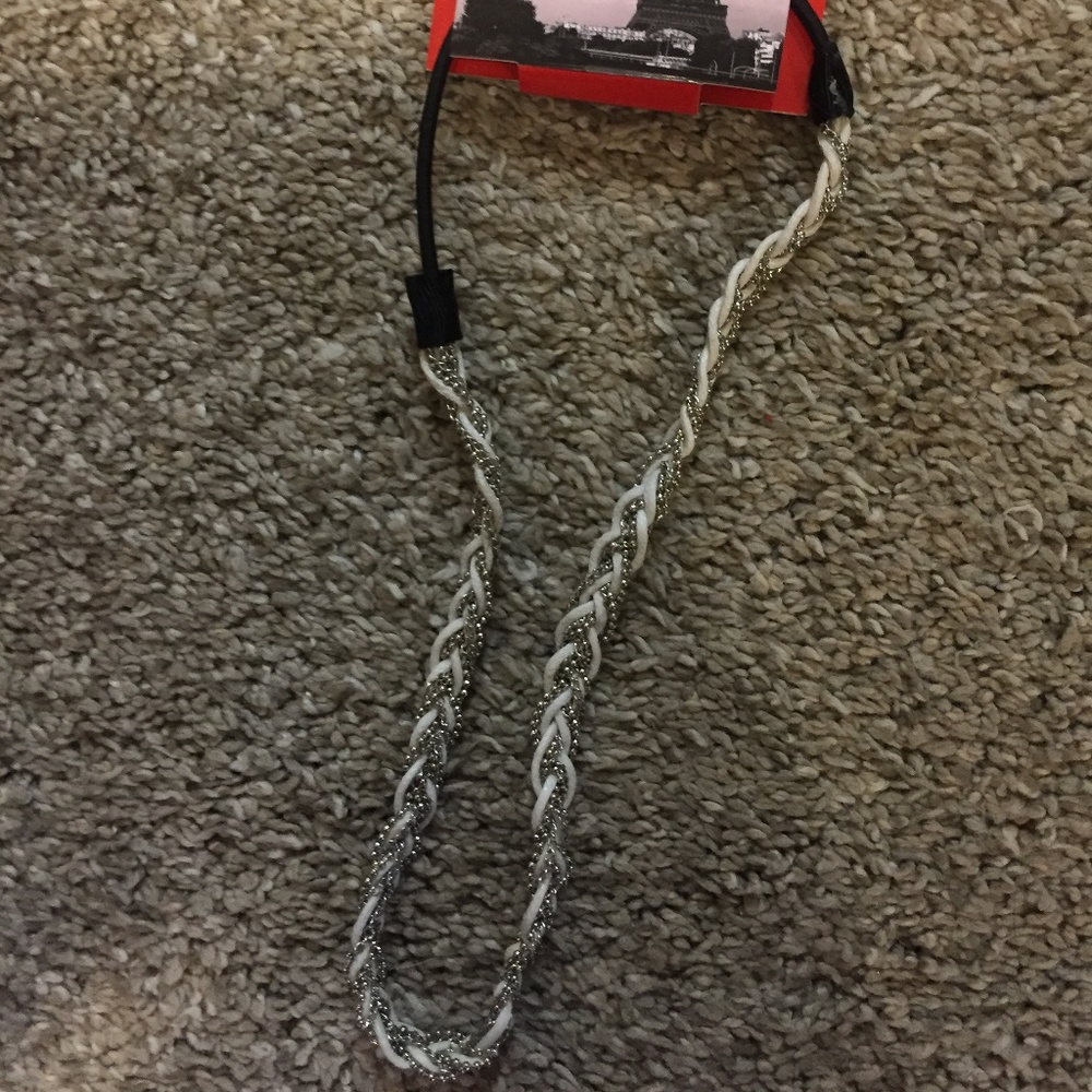 Elle white and silver braided headband